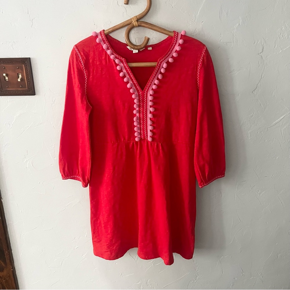 Boden Carina Pom Poms Jersey Tunic Dress Pink Red Valentines Size 6